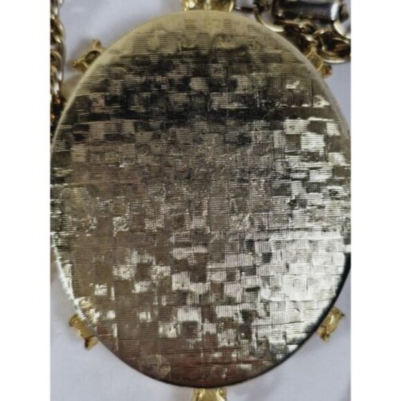 Vtg Gold Tone Rose Pendant Locket Necklace W/ Faux Pearls & Tassel Chain - Picture 4 of 8